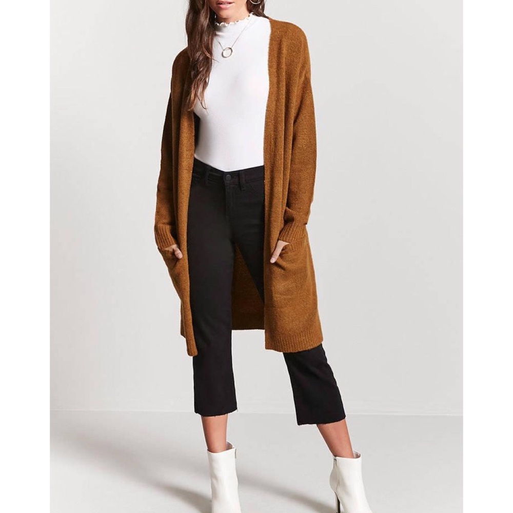 Forever 21 Brown Longline Open-front Cardigan